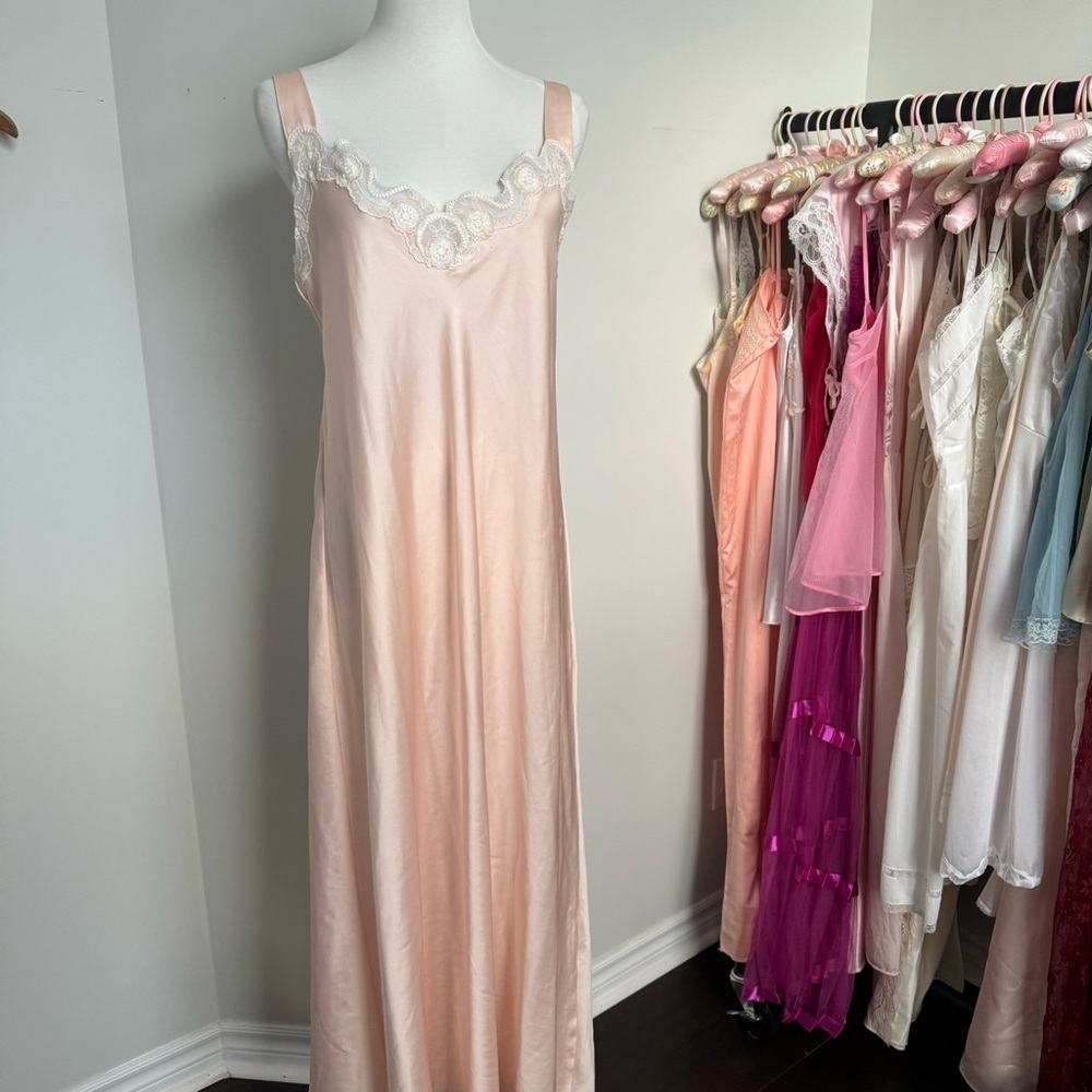 Vintage peachy pink maxi gown M cottagecore glam fairy - Picture 2 of 6